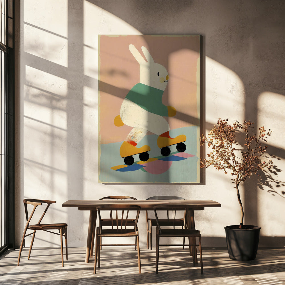 Konijn op schaatsen | Canvas