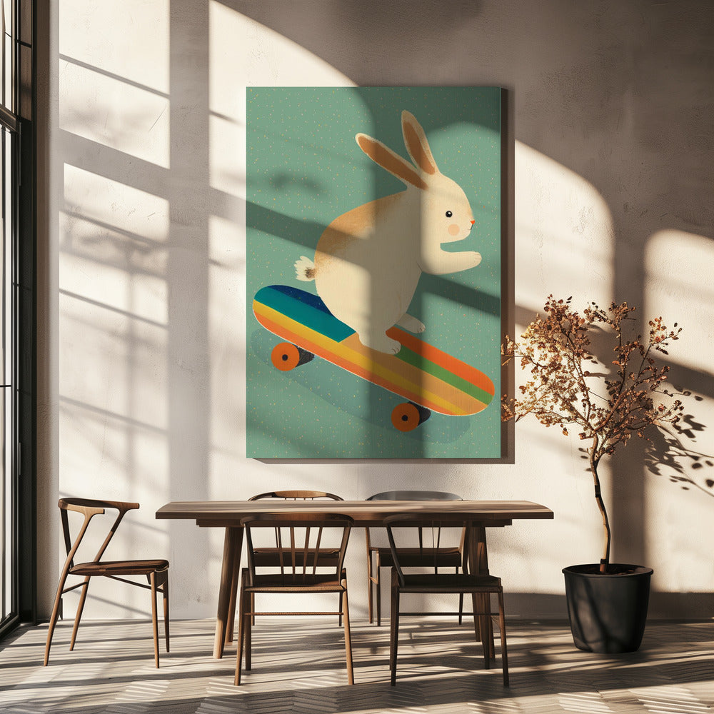 Skateboardend Konijn | Canvas