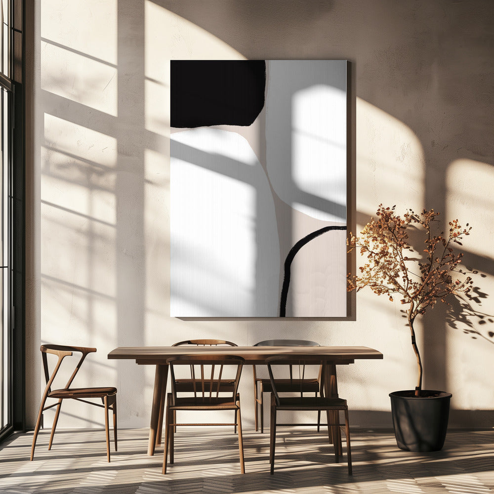 Zwarte en beige geometrische vormen | Canvas