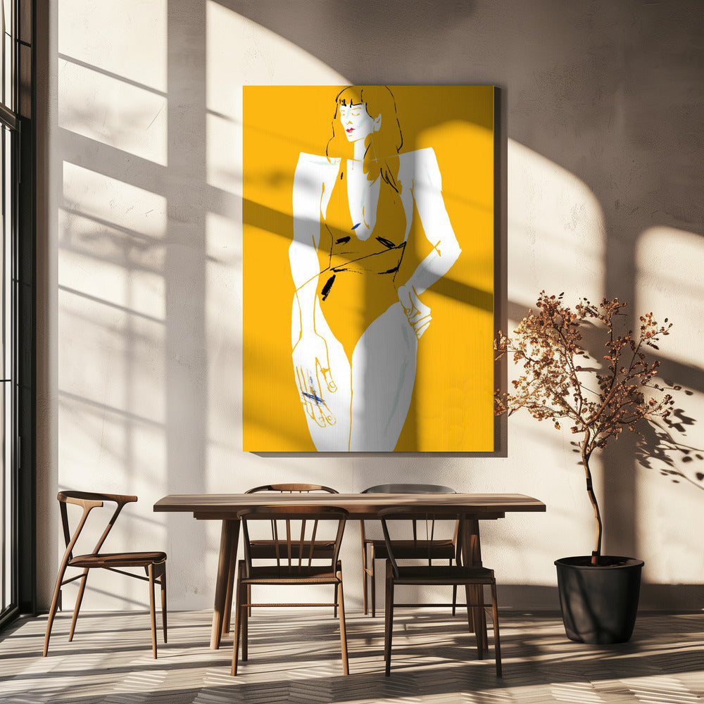 Meisje in badpak geel | Canvas