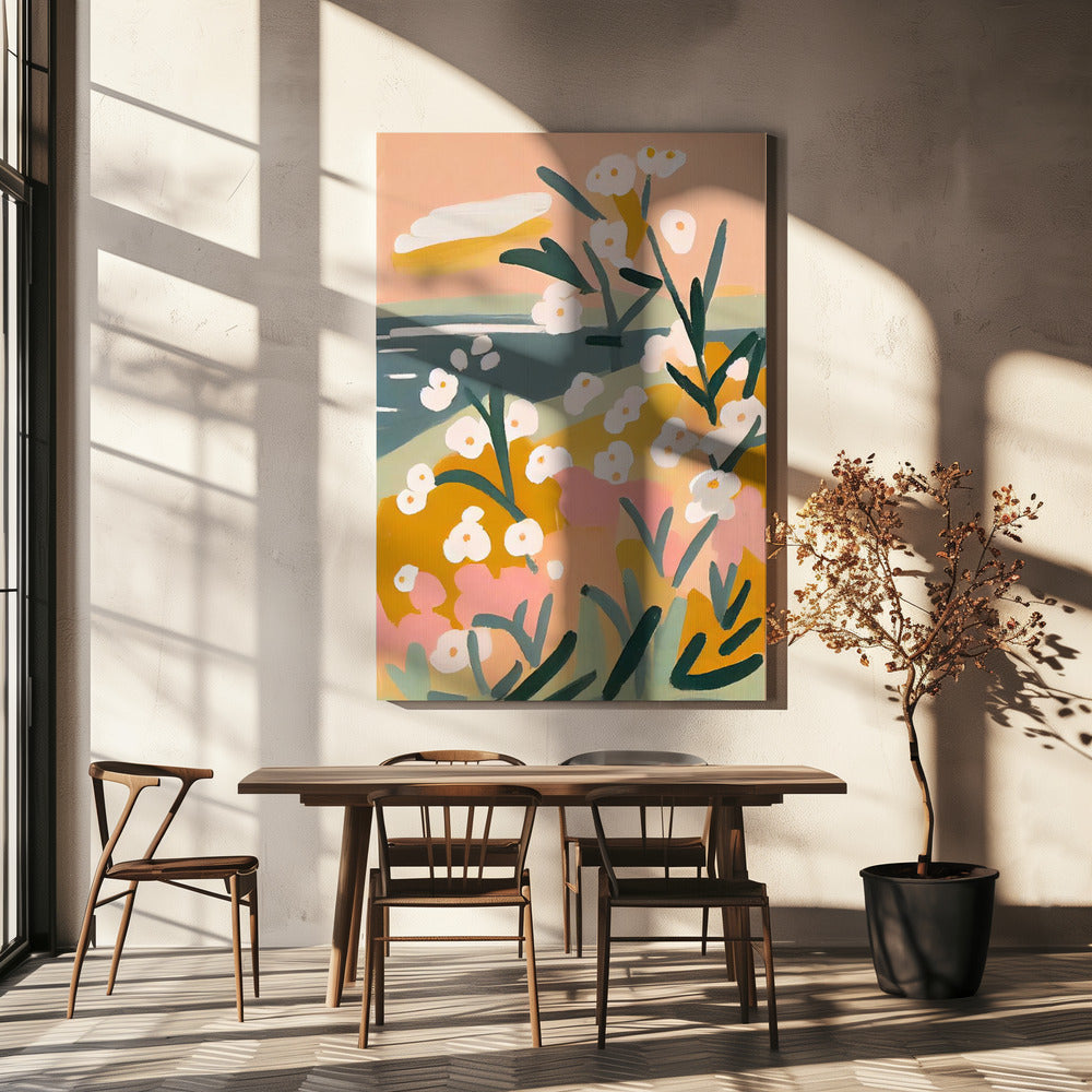 Bloemblaadjes aan de kust | Canvas