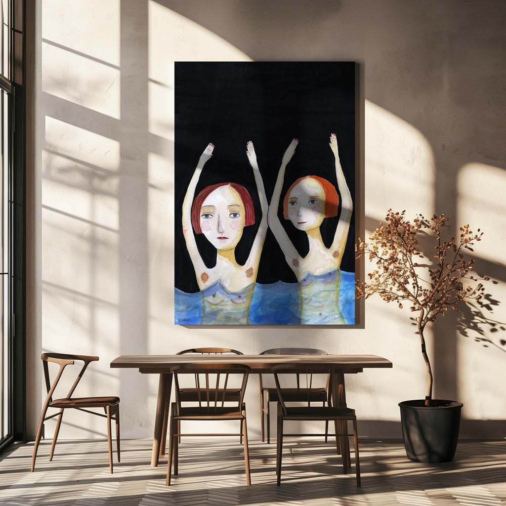 Zwemmende meisjes | Canvas