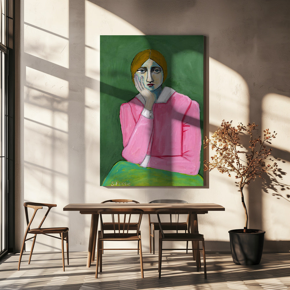 Vintage dame in roze | Canvas