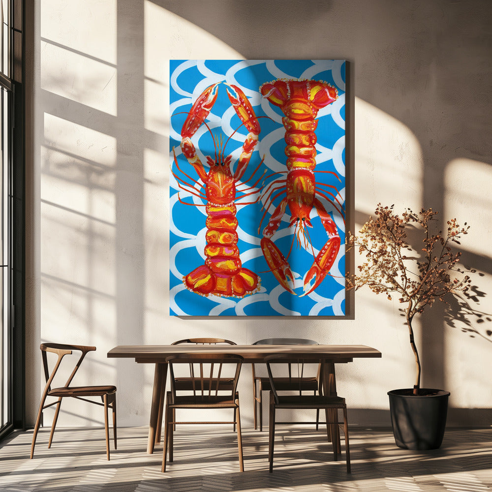 Langoustines op blauw | Canvas
