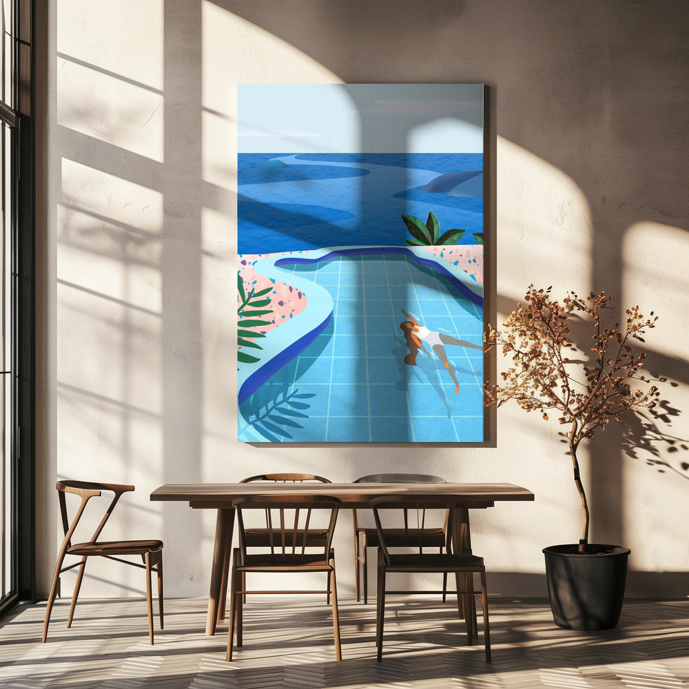 Meisje in het zwembad | Canvas