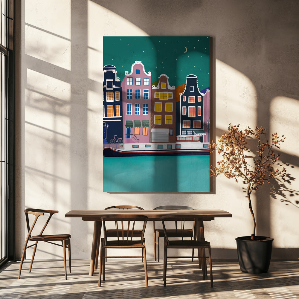 Amsterdam bij nacht | Canvas