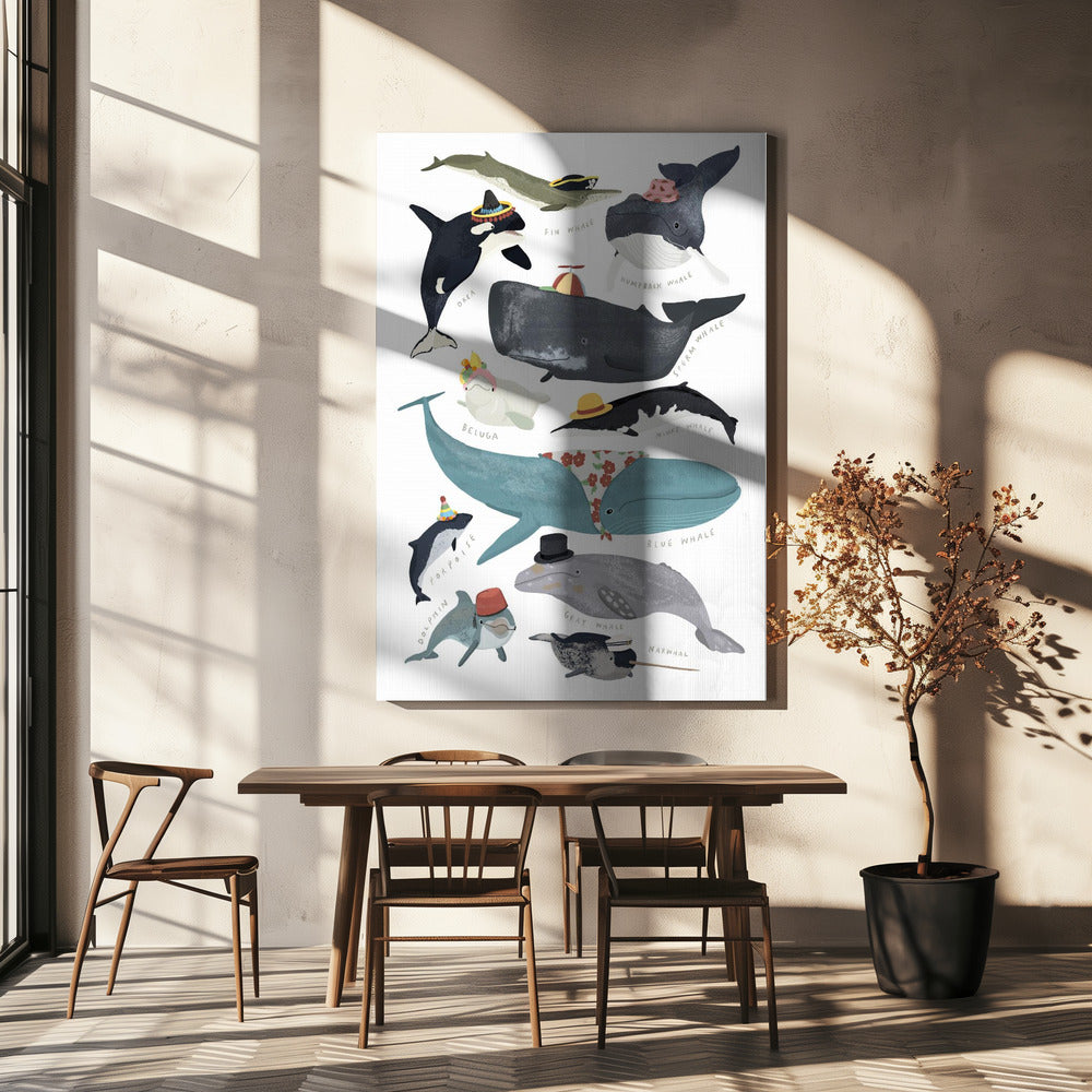 Walvissen in hoeden | Canvas