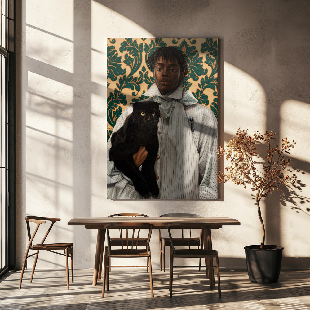 Heer met kat | Canvas