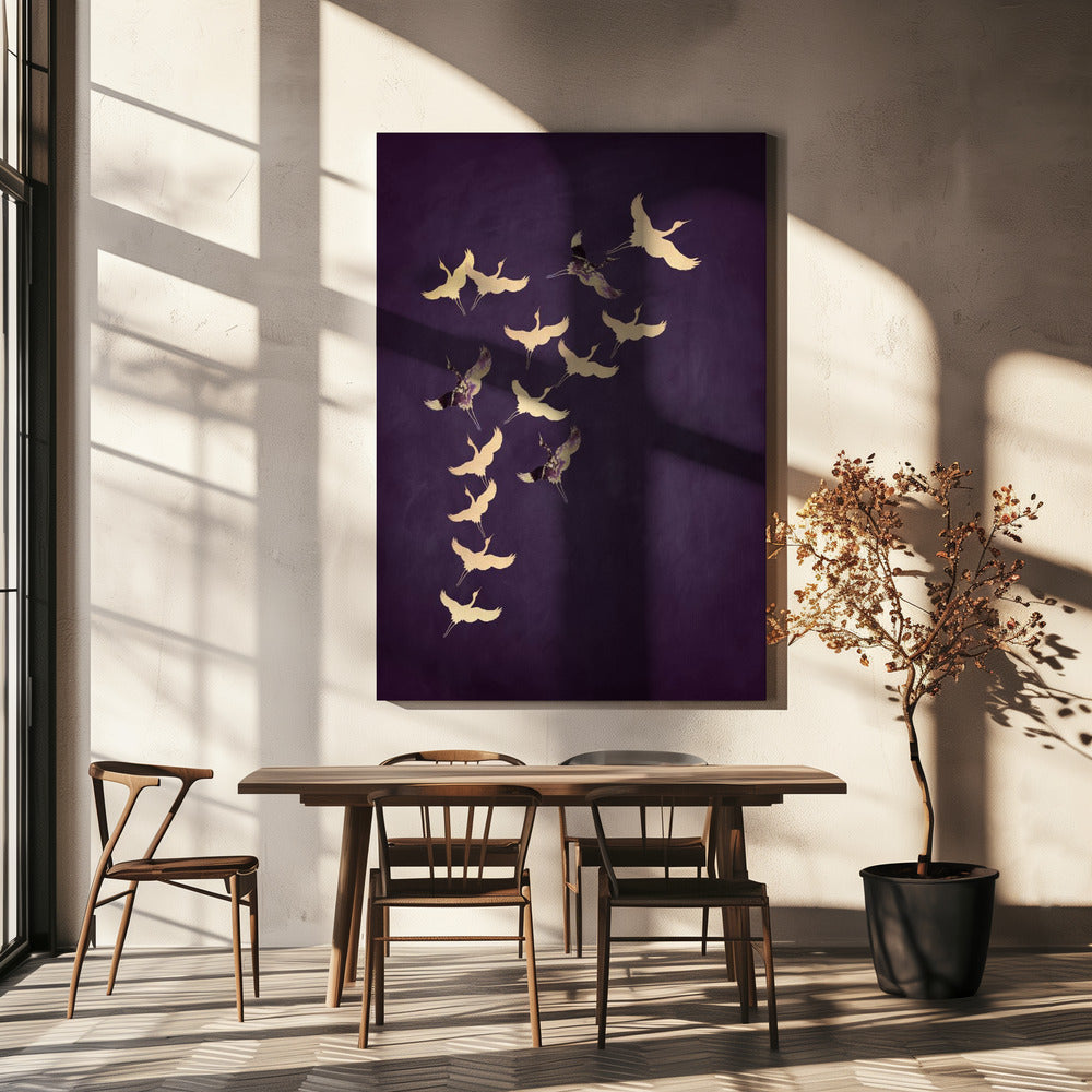 Paarse vliegende kraanvogels | Canvas