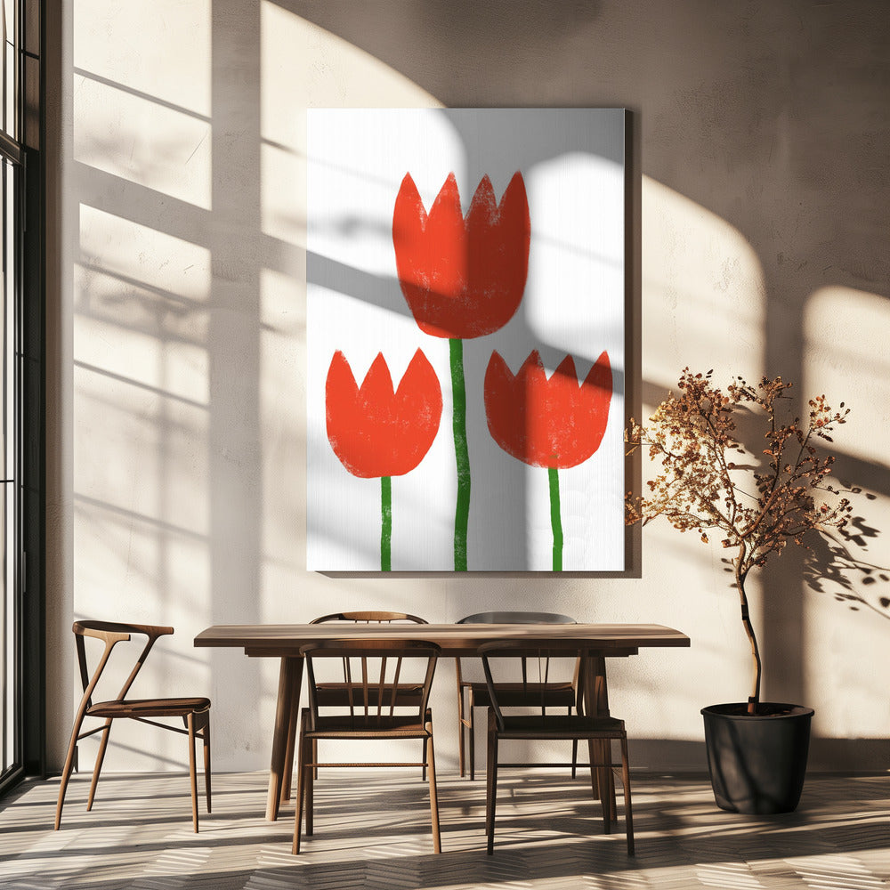 Rode Tulpen Trio | Canvas