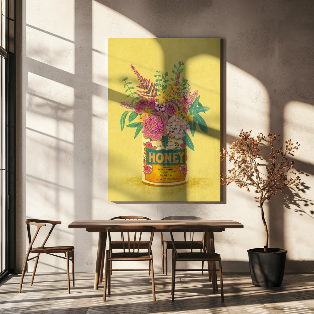 Bloemen in een vintage honingblik | Canvas