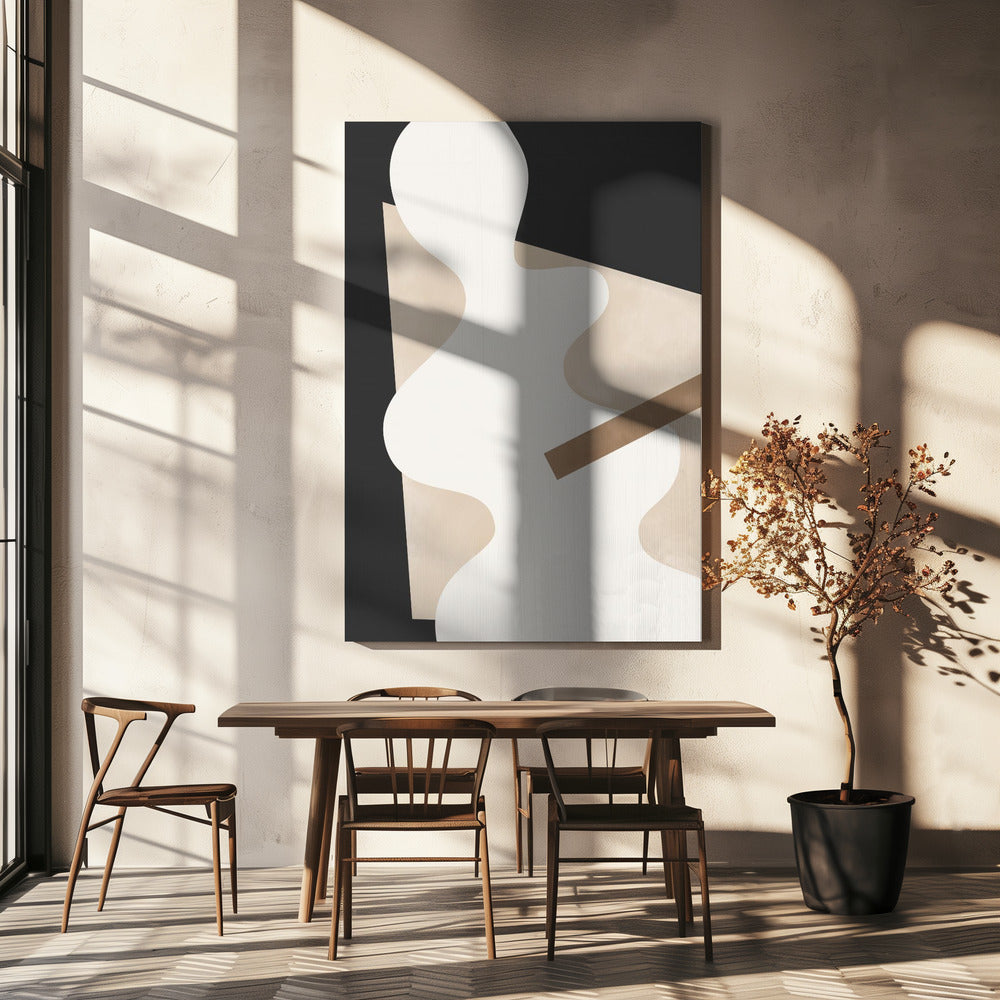 Beige grafische curven kunst | Canvas