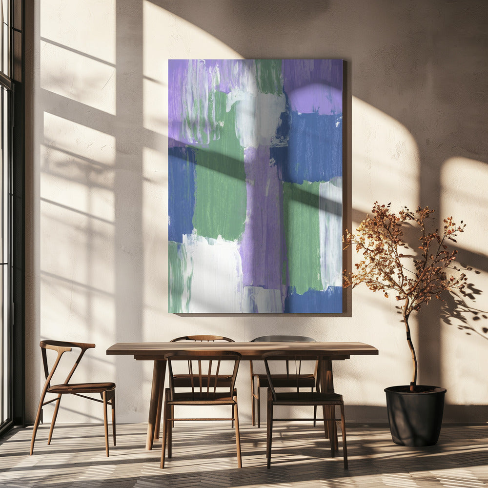 Gedurfde penseelstreken in lavendelgroene en blauwe tinten | Canvas