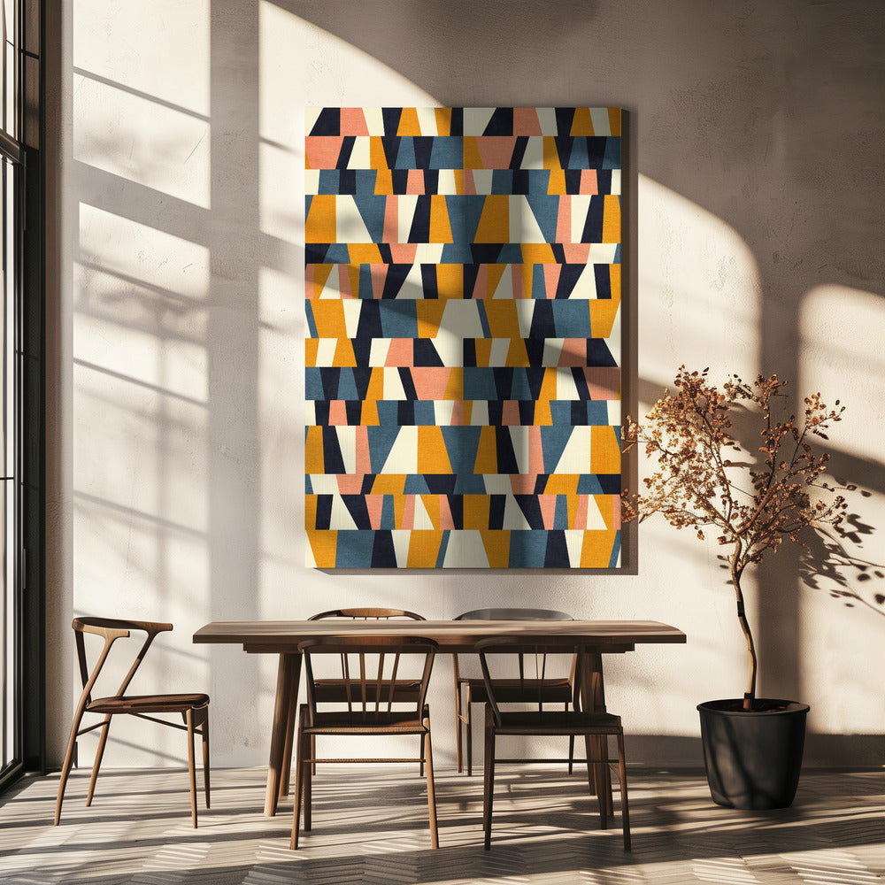 Regenboog Plus Vormen Blauw Mosterd14 | Canvas
