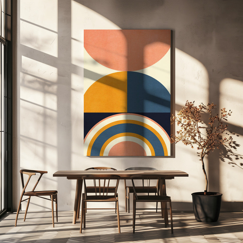 Regenboog Plus Vormen Blauw Mosterd10 | Canvas