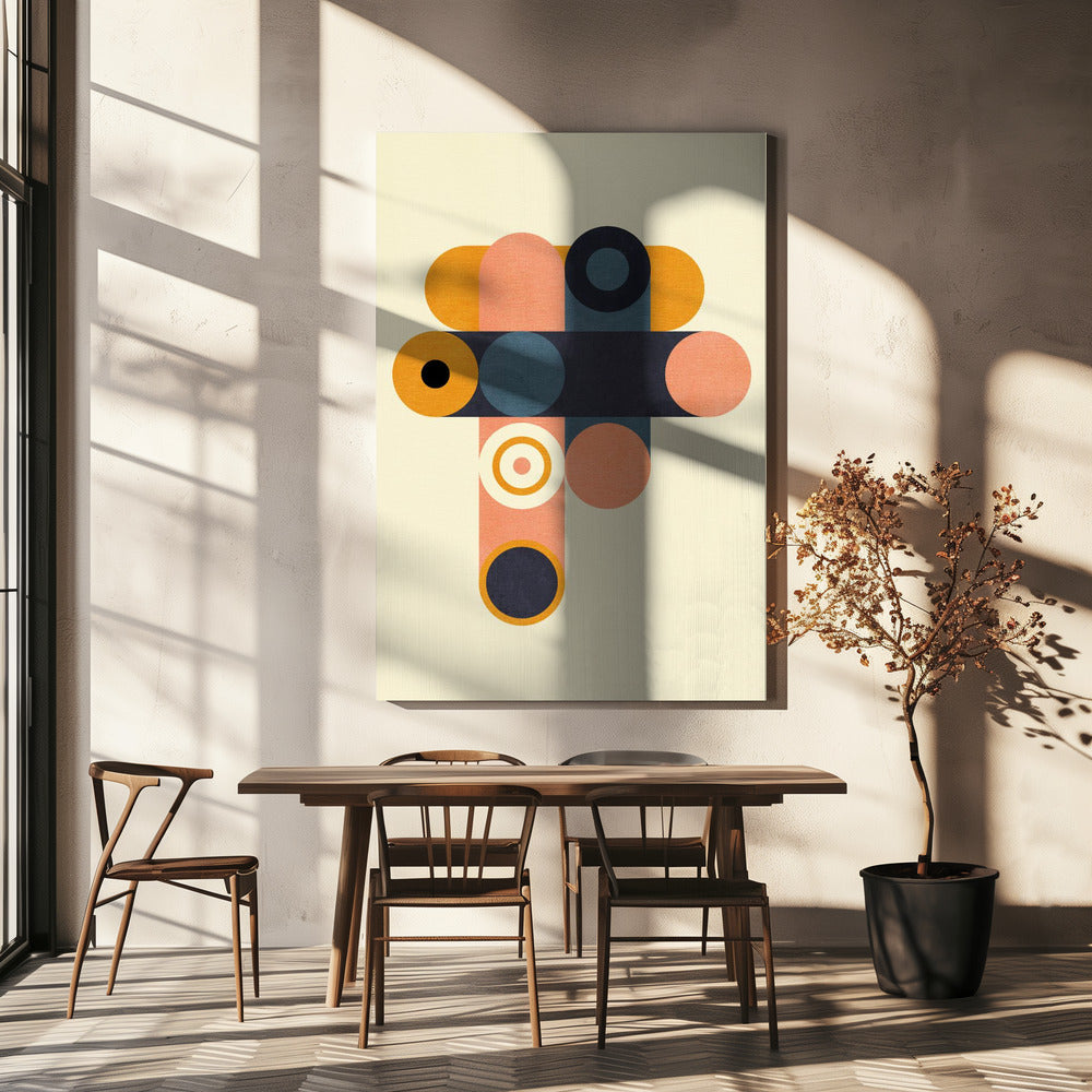 Regenboog Plus Vormen Blauw Mosterd8 | Canvas
