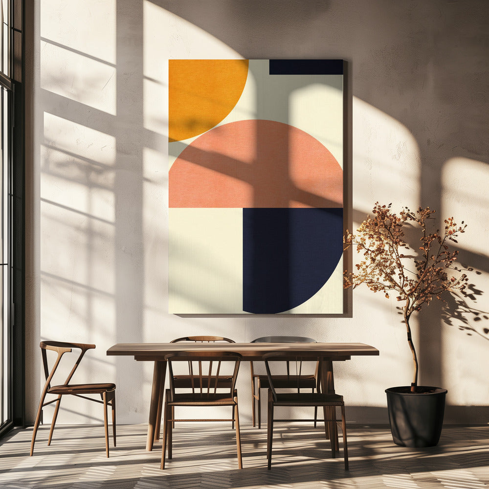 Regenboog Plus Vormen Blauw Mosterd2 | Canvas