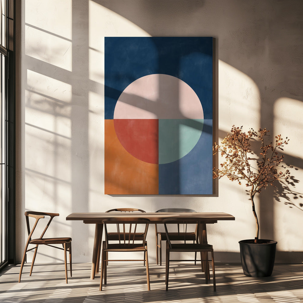 Geometrische abstractie met een grote pastelcirkel | Canvas