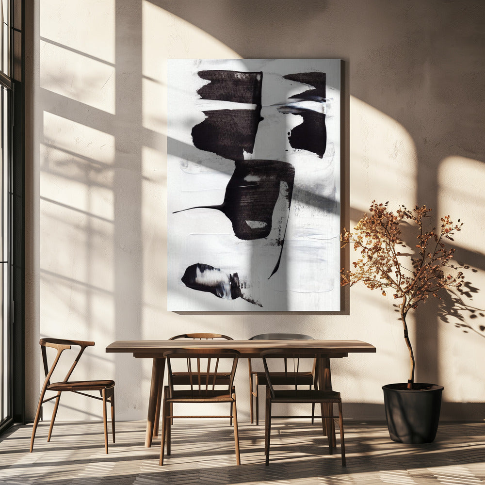Expressieve monochrome penseelstreken | Canvas