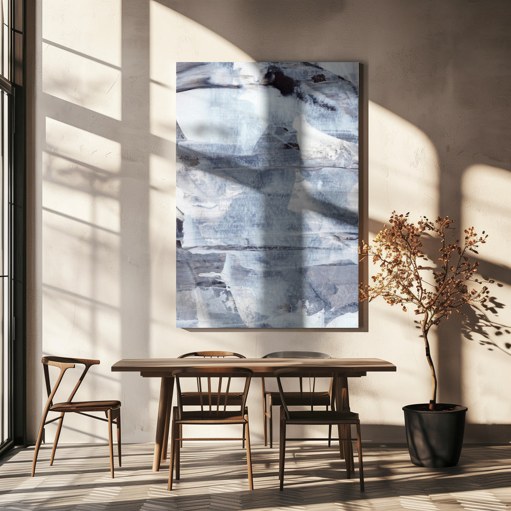 Penseelstreken in tinten grijs, blauw en wit | Canvas