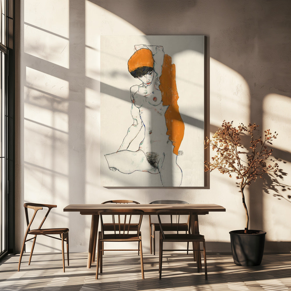 Staand naakt met oranje draperie 1914 | Canvas