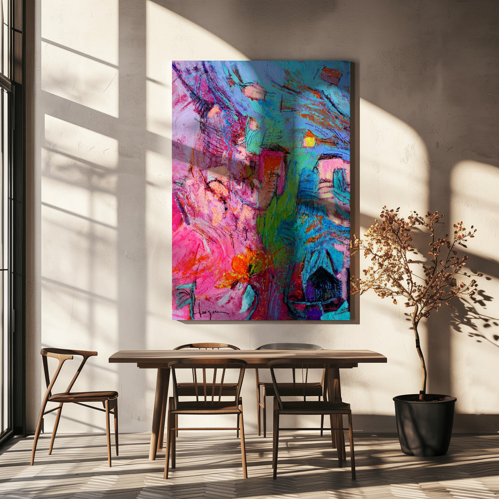 Mijn roze huisje in de tuin | Canvas