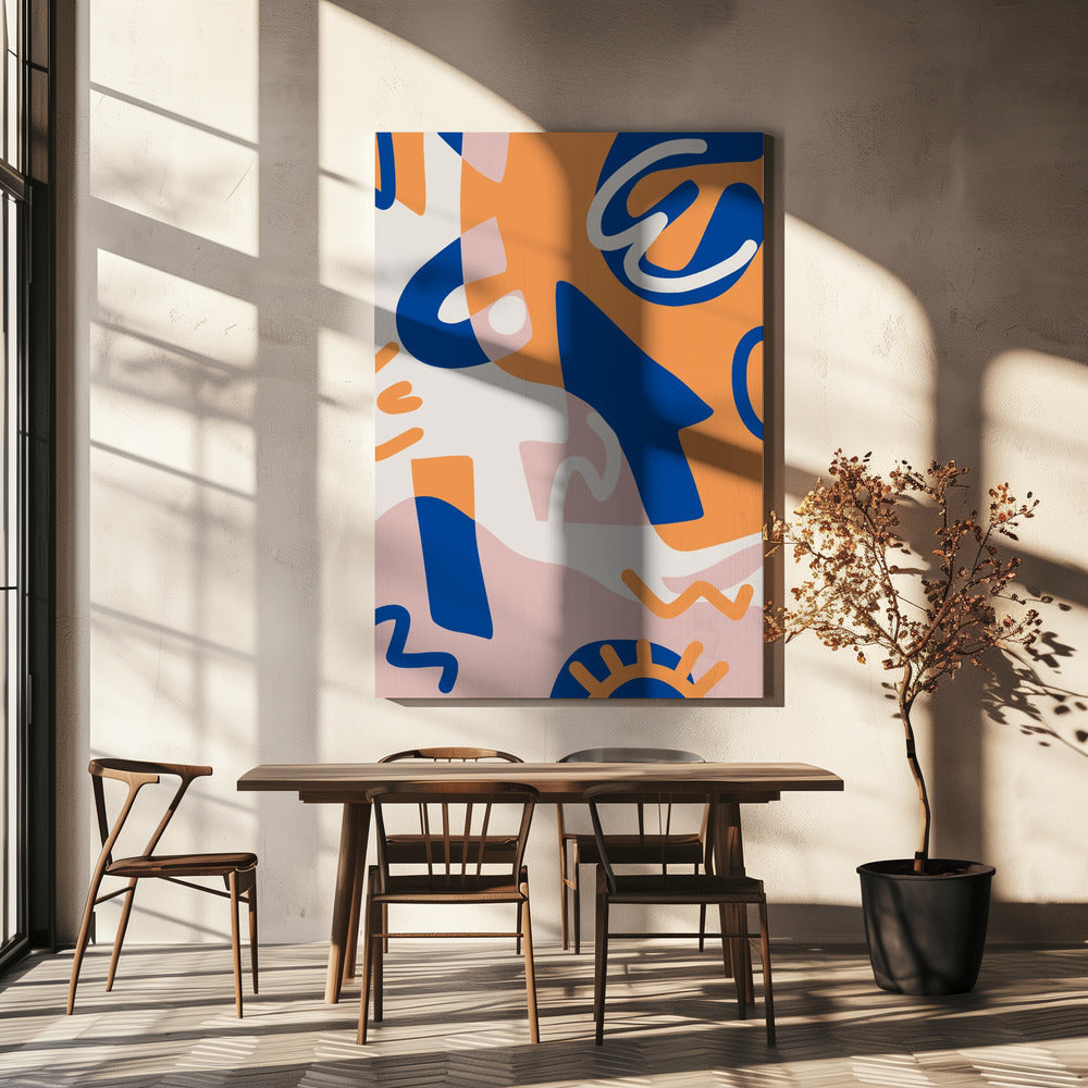 Abstracte vormen in blauw en oranje | Canvas