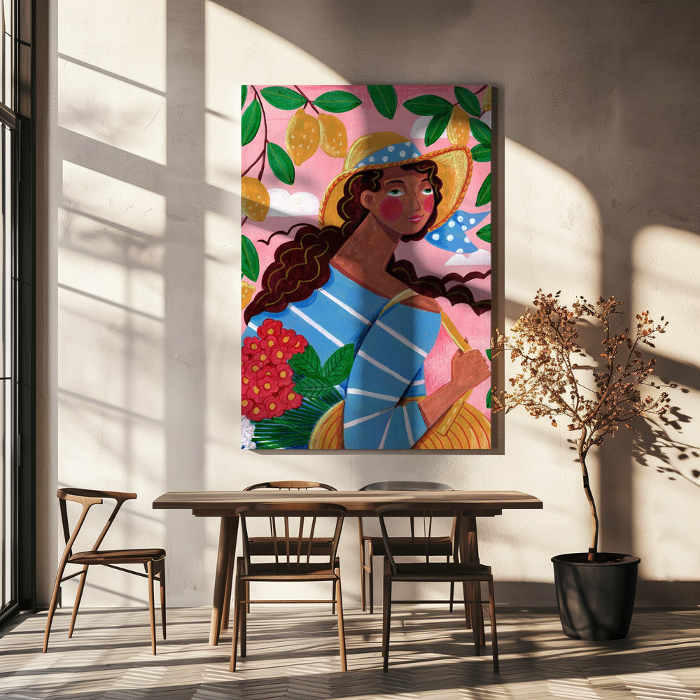 Portret van een vrouw aan de Amalfikust in Italië | Canvas