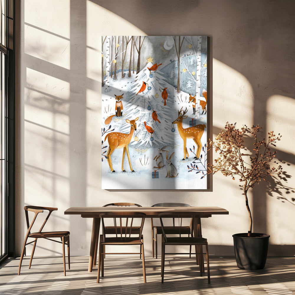Christmas in the winter animal forest | Canvas