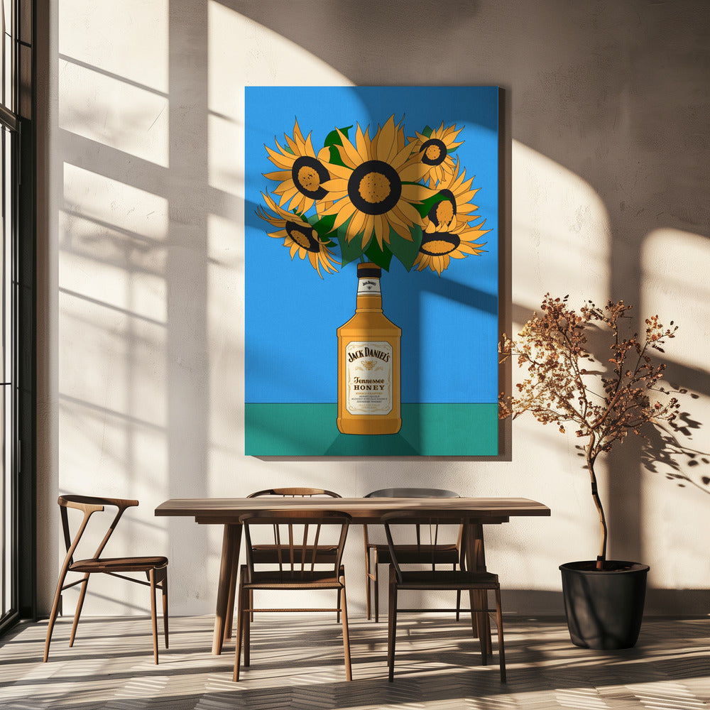 Zonnebloemen in honingwhisky retro-illustratie | Canvas