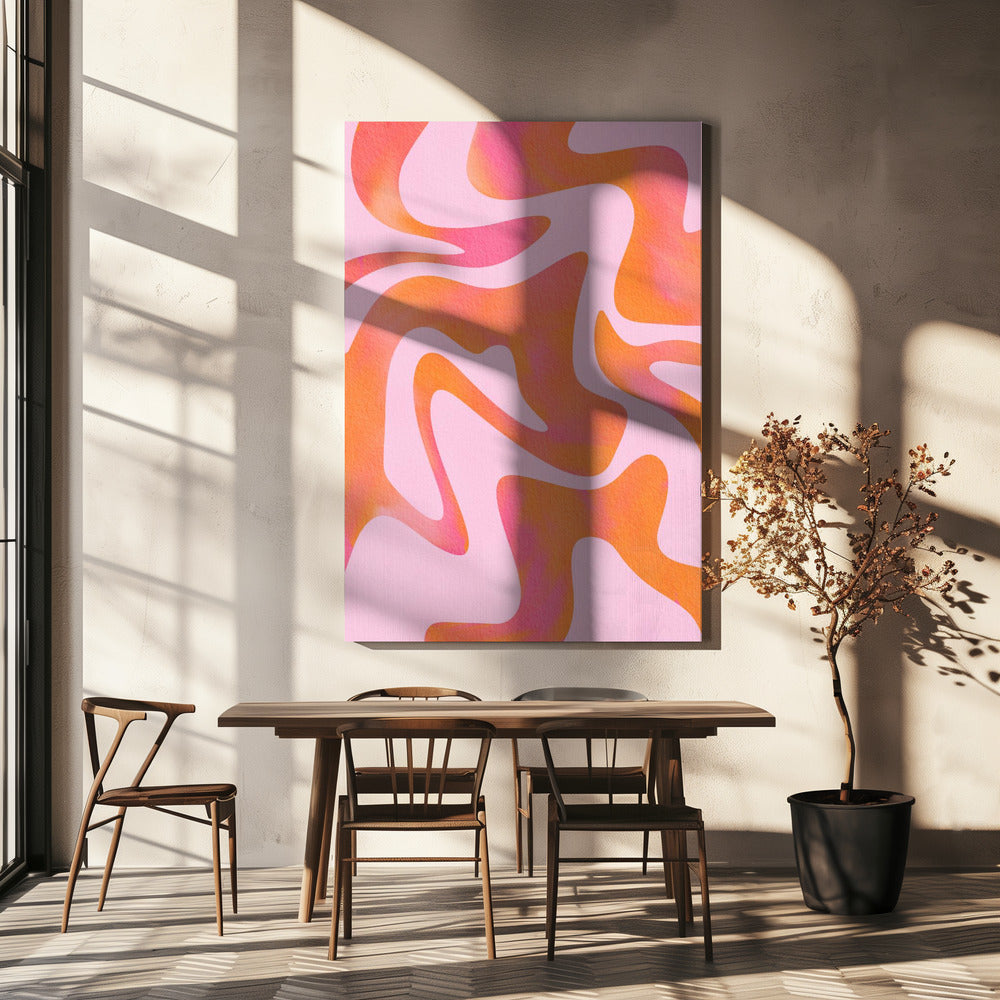 Abstracte golf in roze | Canvas