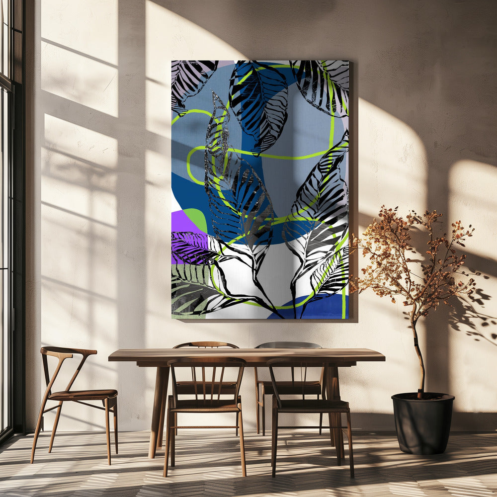 Zwarte bladeren met kleur abstract nr. 3 | Canvas
