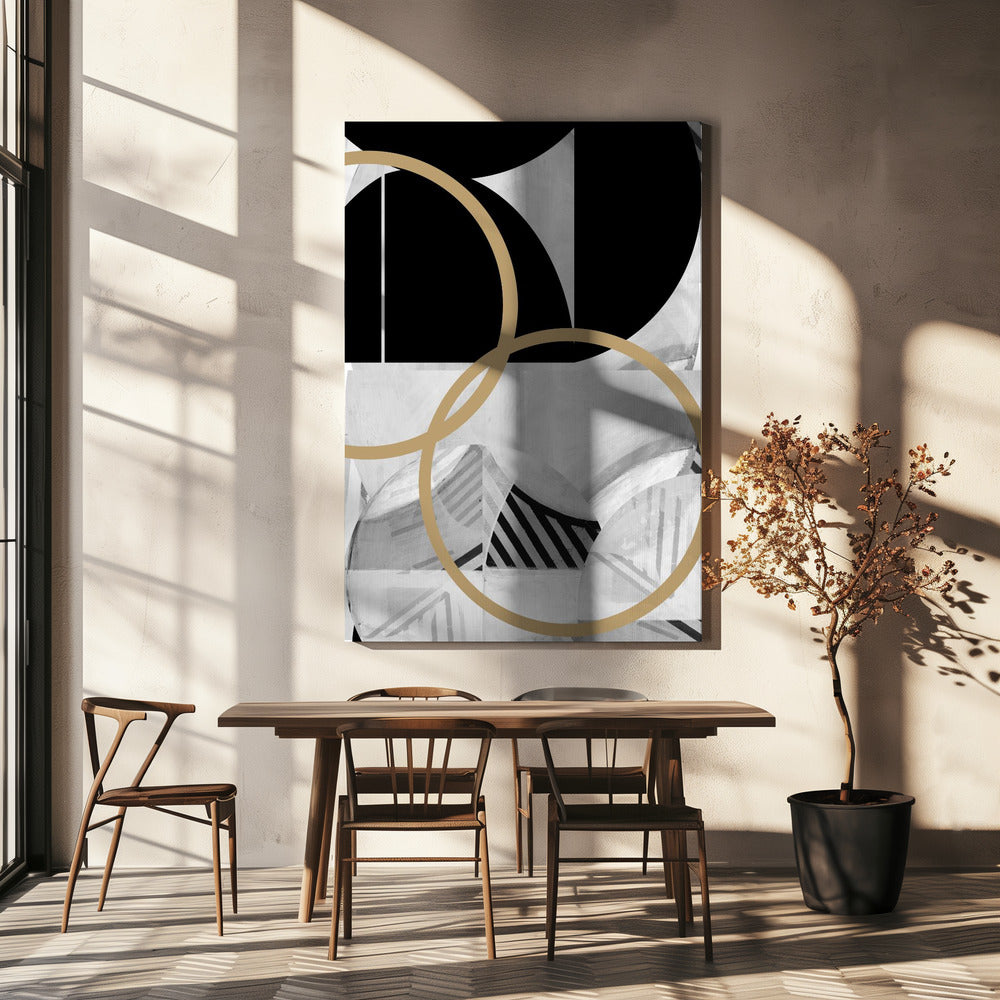 Zwart-witte strepen gouden bollen nr. 2 | Canvas
