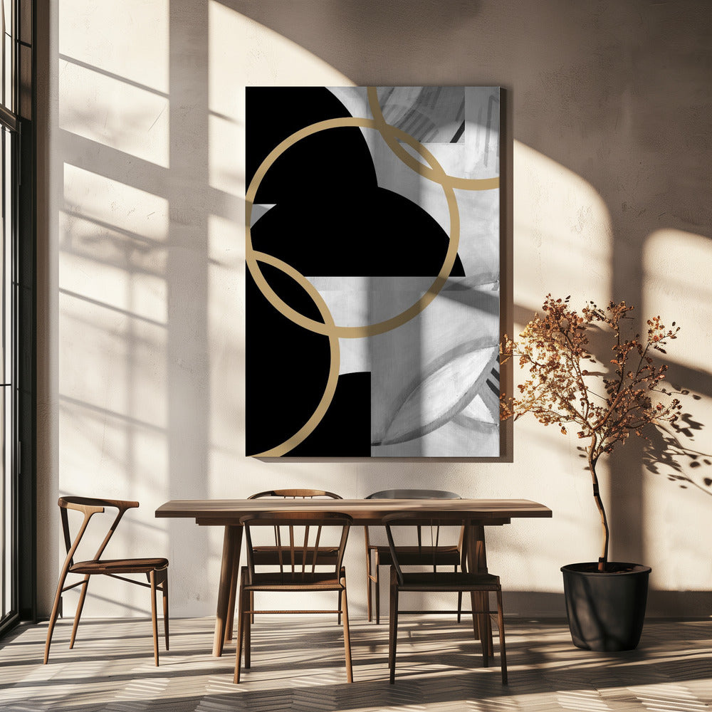 Zwart-witte strepen gouden bollen nr. 3 | Canvas