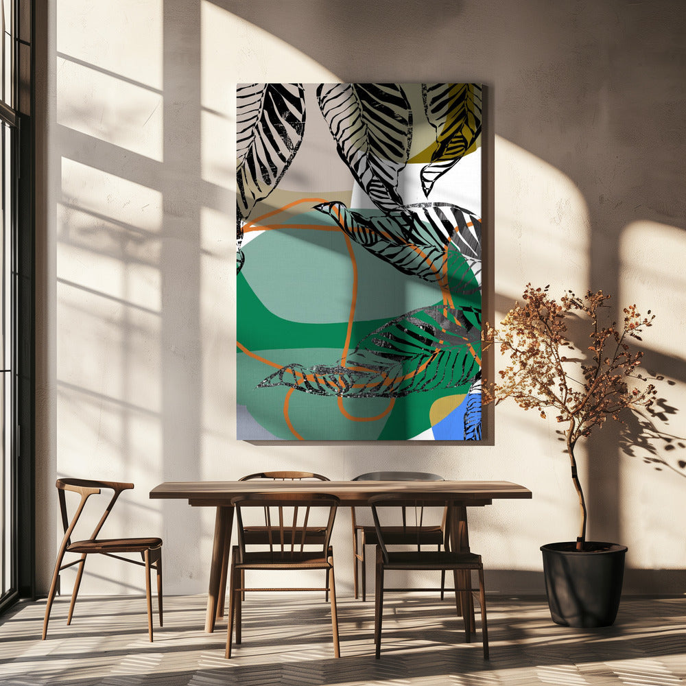 Abstracte zwarte bladeren met kleur nr. 2 | Canvas