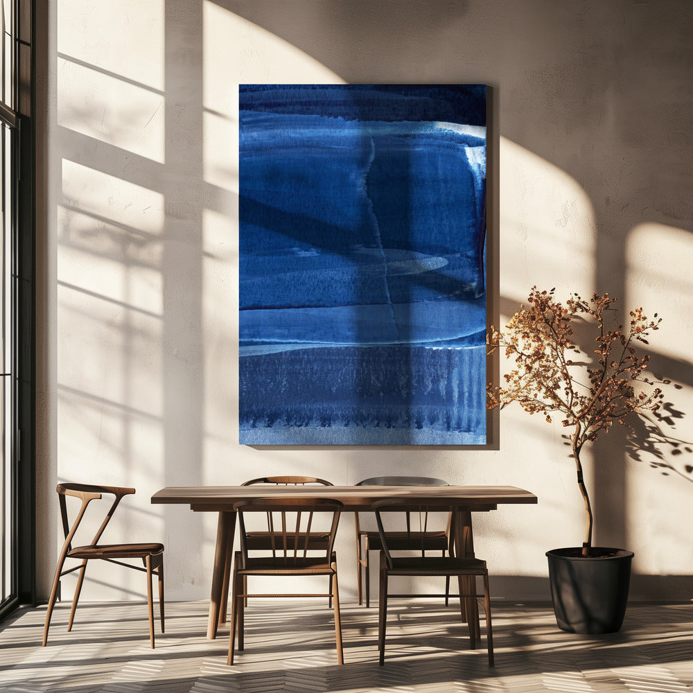 Blauwe textuur met vloeiende verticale lijnen | Canvas