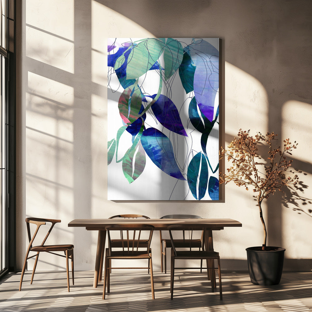 Botanische bladprintkunst in marineblauw 3 | Canvas