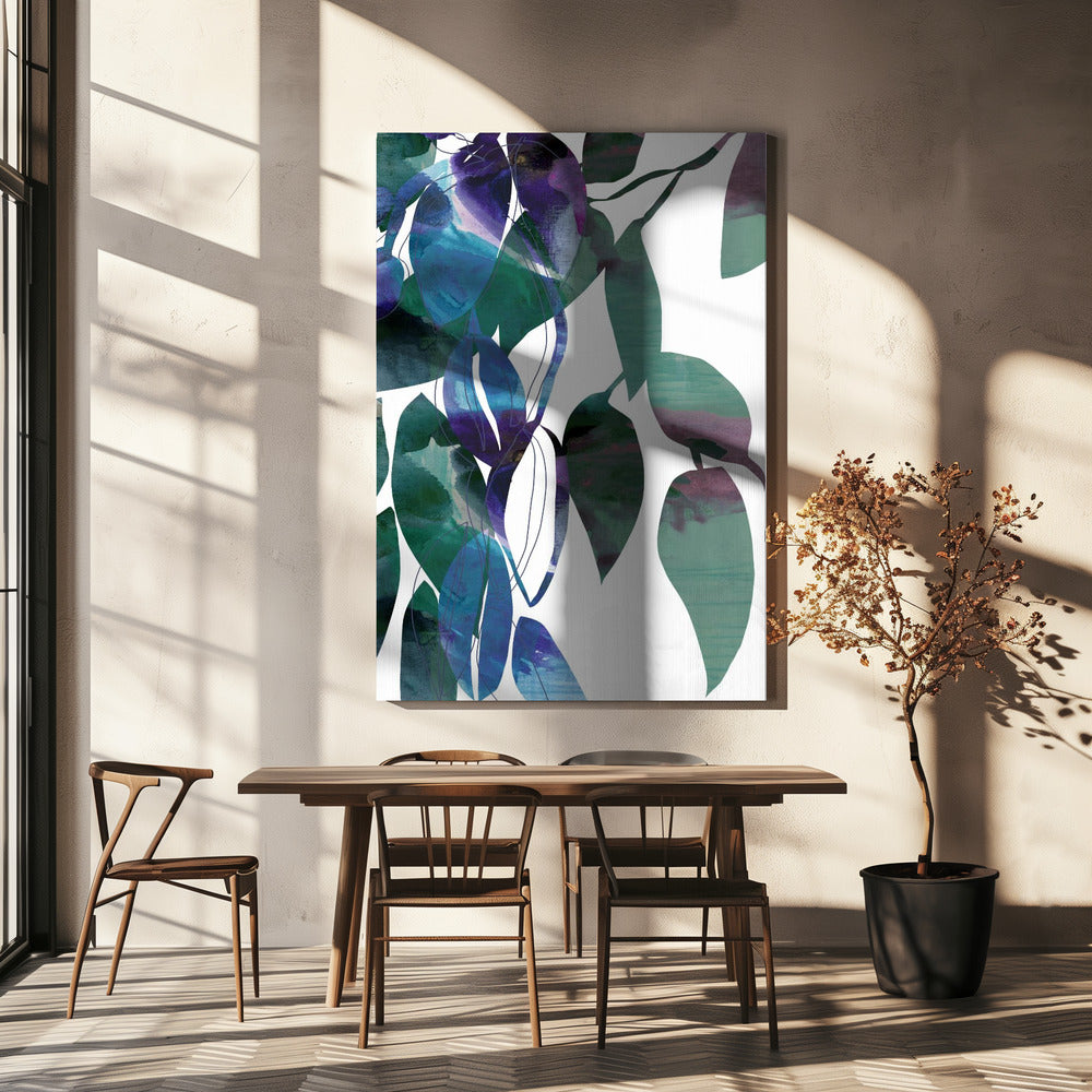 Botanische bladprintkunst in marineblauw 1 | Canvas
