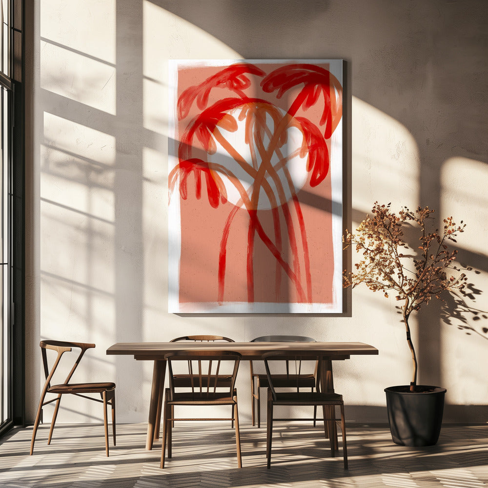 Karmozijnrode palmen | Canvas