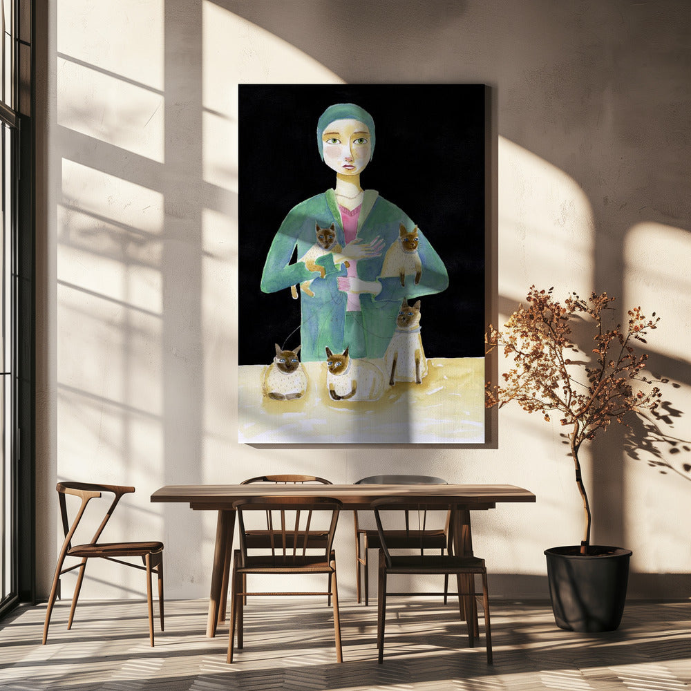 Dame met vijf Siamese katten | Canvas