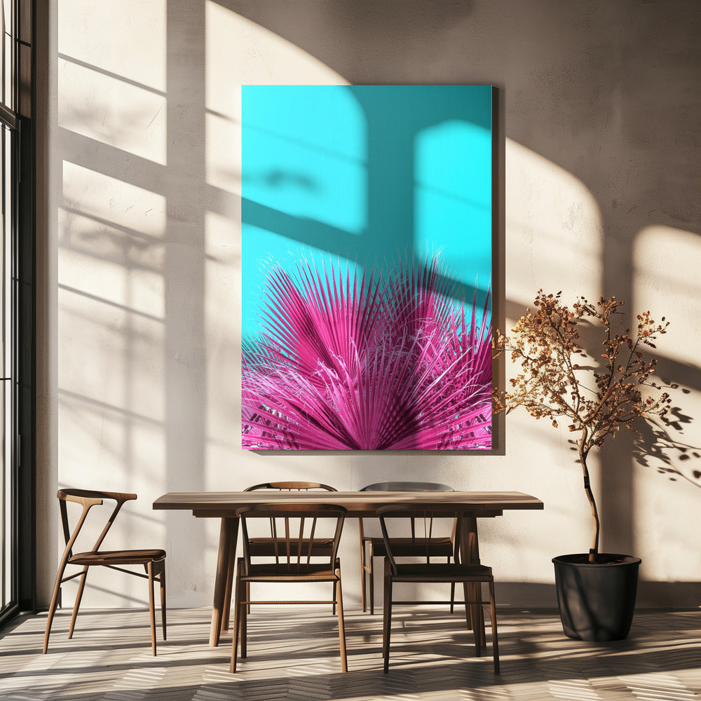 Elektrische roze palmbladeren | Canvas