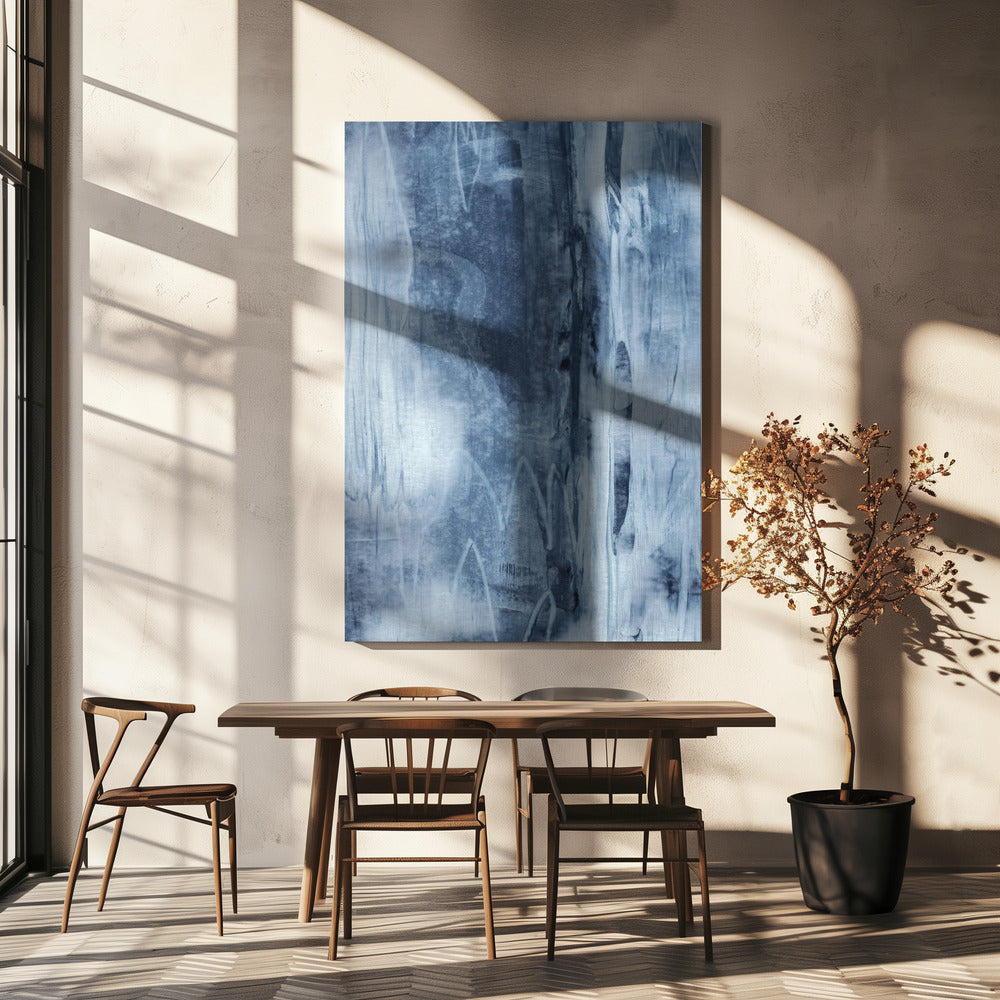 Blauwe textuur met vloeiende verticale lijnen | Canvas