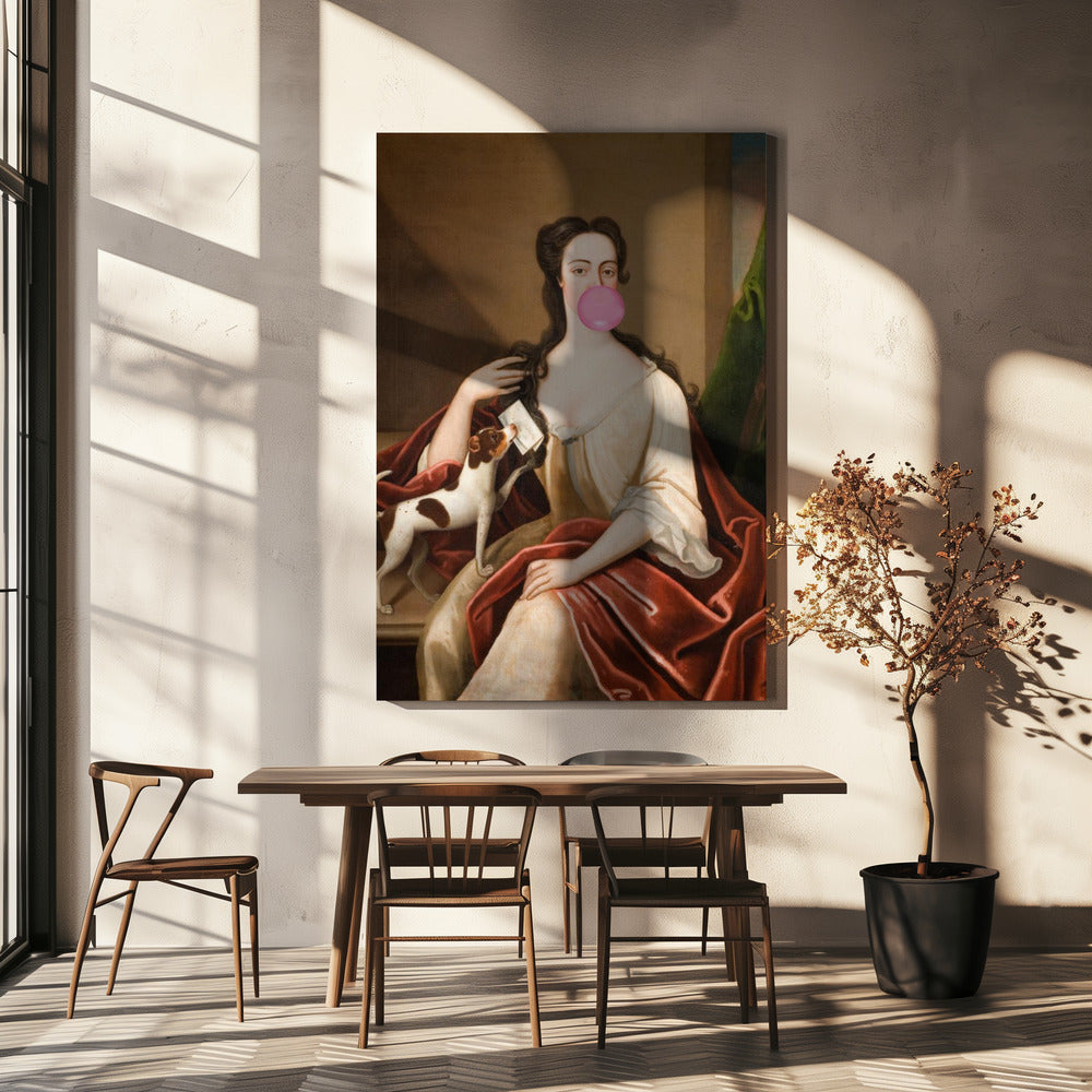Renaissance Bubble Gum Portret en Hond / Veranderde Kunst | Canvas