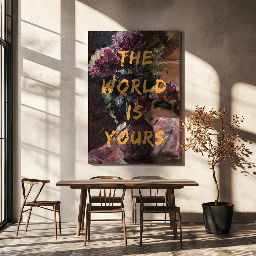 De wereld is van jou, bloemen en tekst | Canvas