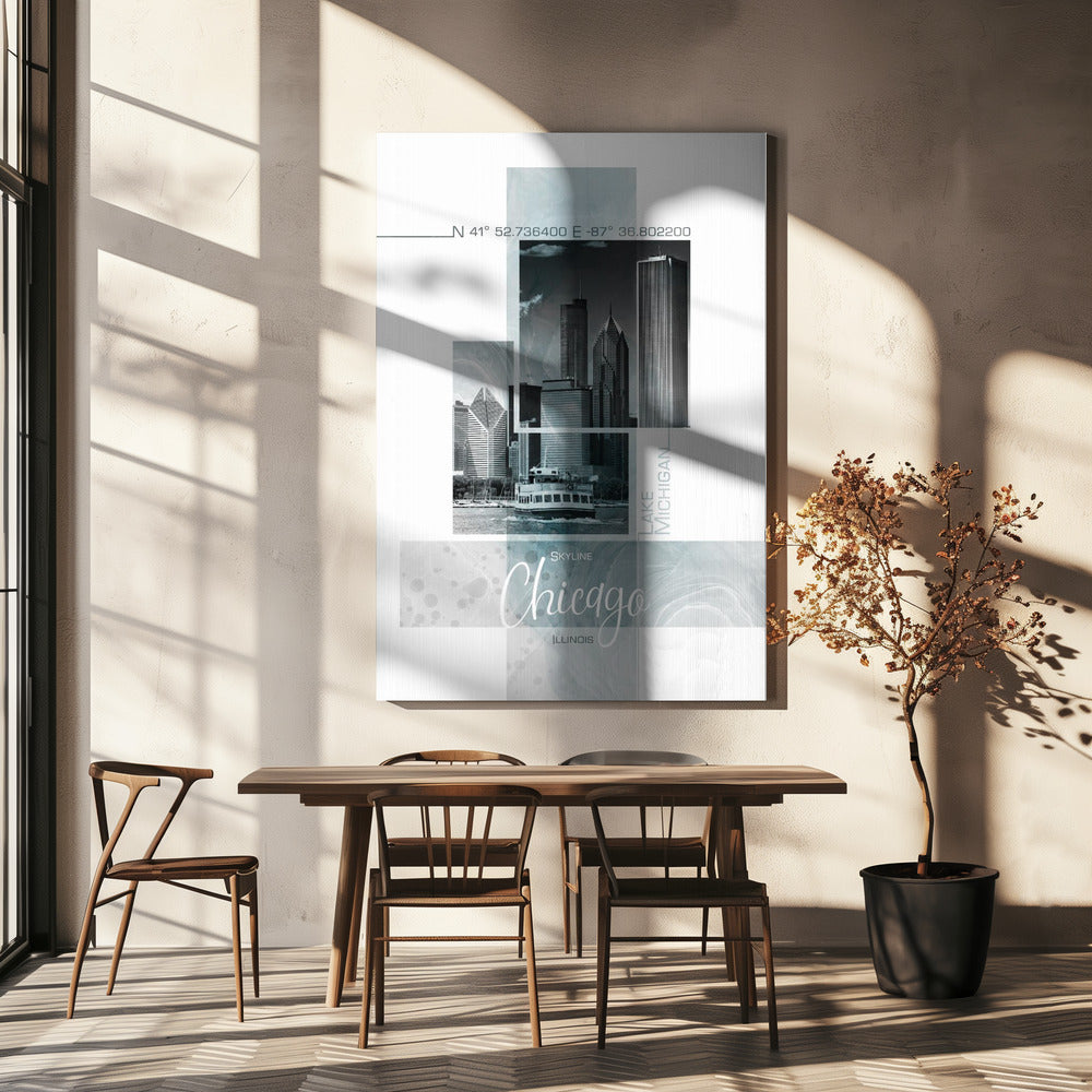 Posterkunst CHICAGO Skyline | turquoise marmer | Canvas