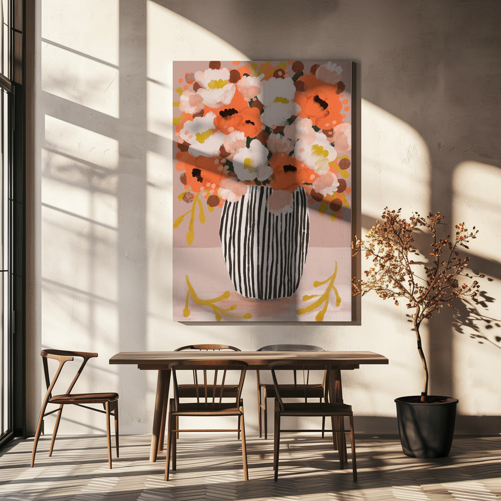 Gestreepte vaasbloemen | Canvas