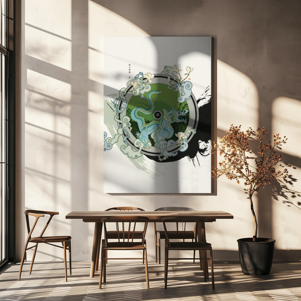 Azuurblauwe Draak van het Oosten | Canvas