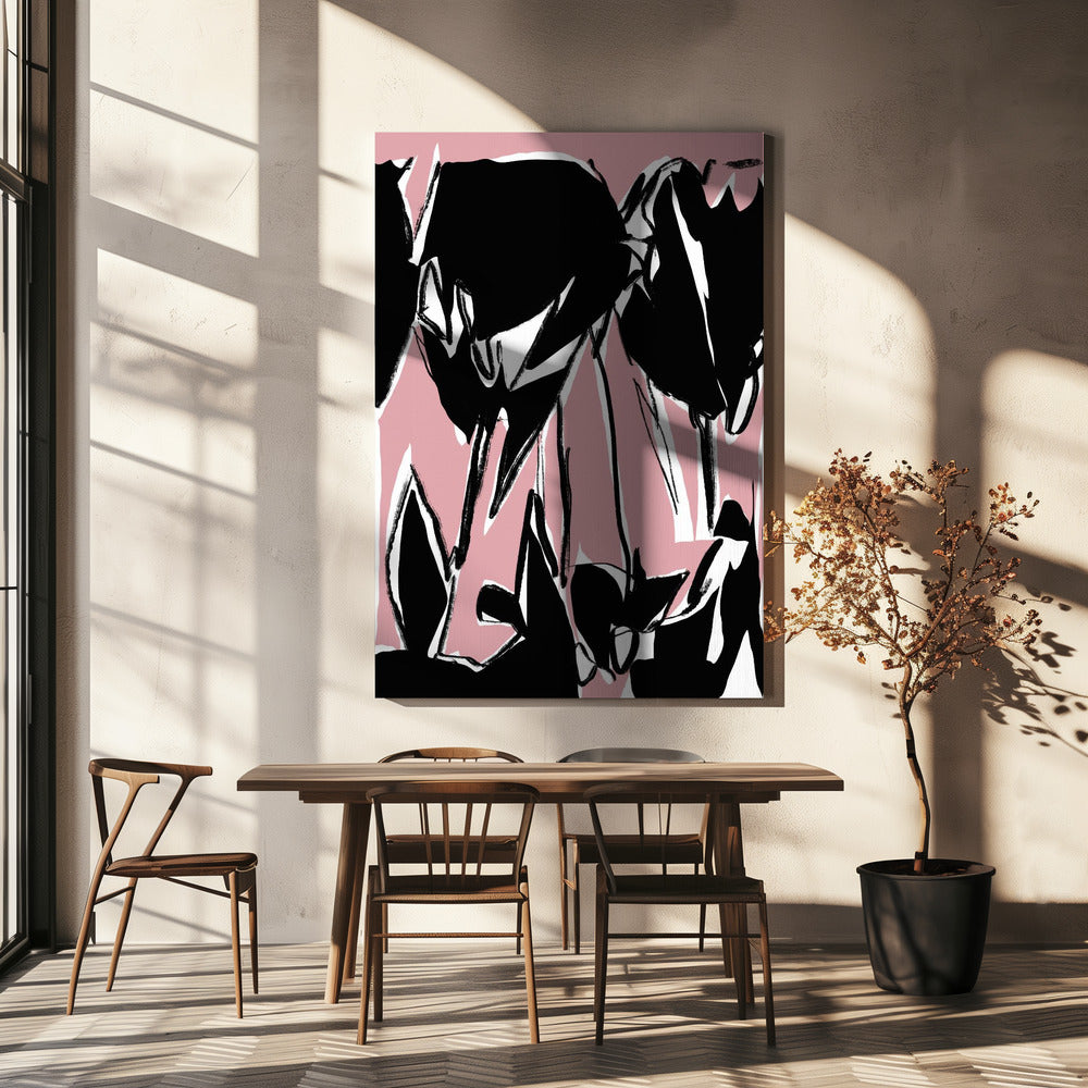 Zwart roze tulpen | Canvas