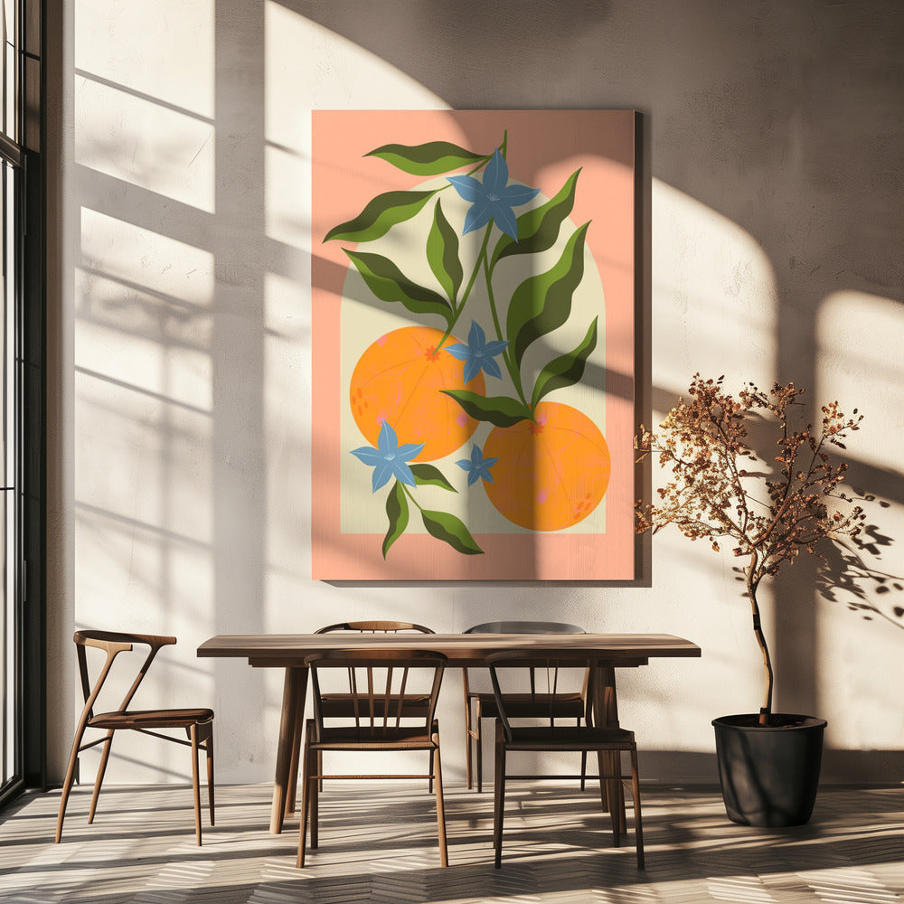 Sinaasappeltak met bloemen | Canvas