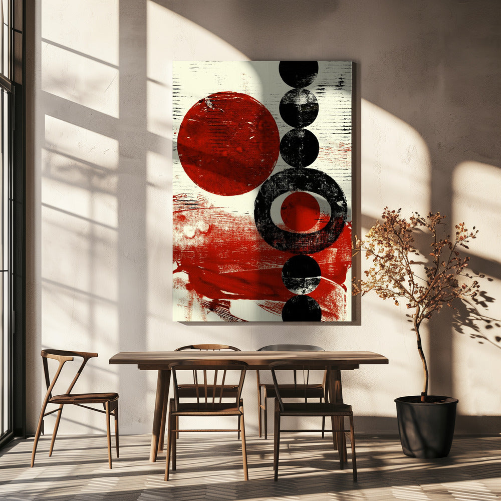 Geometrische vormen met rode en zwarte cirkels | Canvas